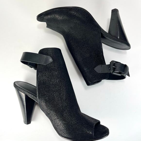 Allsaints Open Toe Heels Branson Sz 40 9 Black Ankle Strap Cone Heel Sandals - Picture 10 of 12